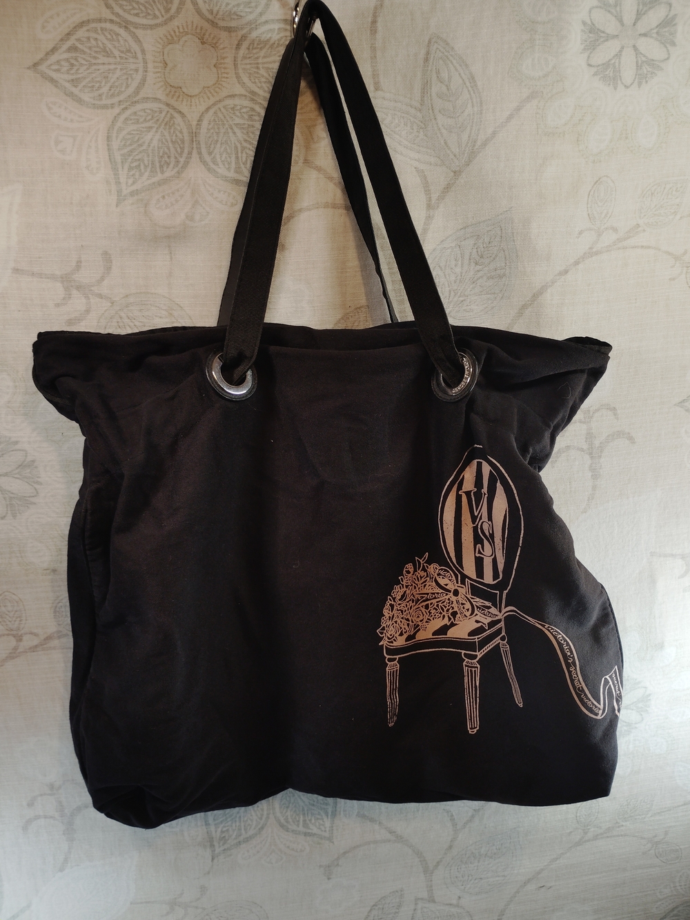 #1 Victoria's Secret Black Tote with Pink Chair Graphic